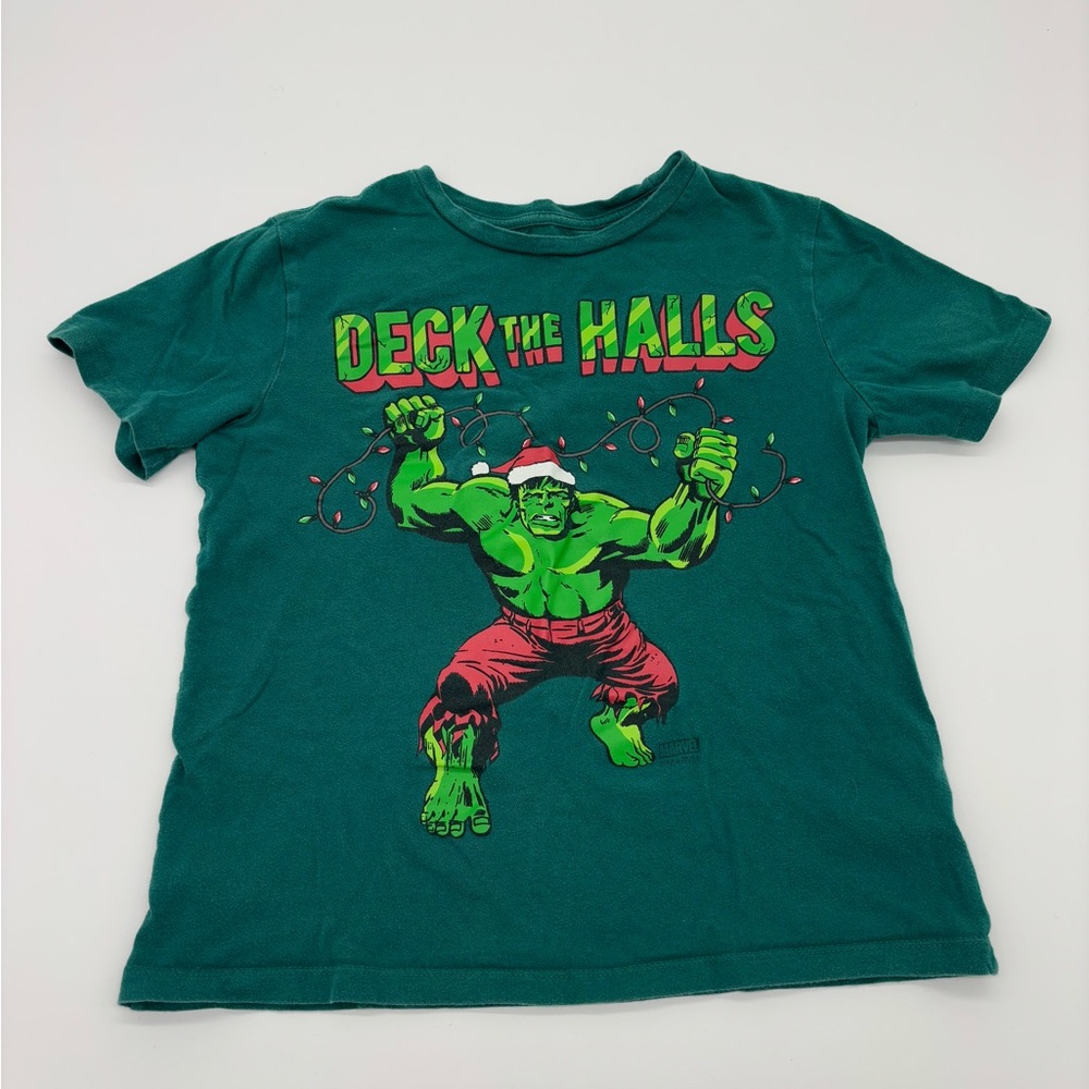 Old Navy Marvel Hulk “Deck the Halls” Christmas T-Shirt Kids L (10-12) Green